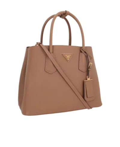 Prada Small Leather Tote Bag In Caramel Color