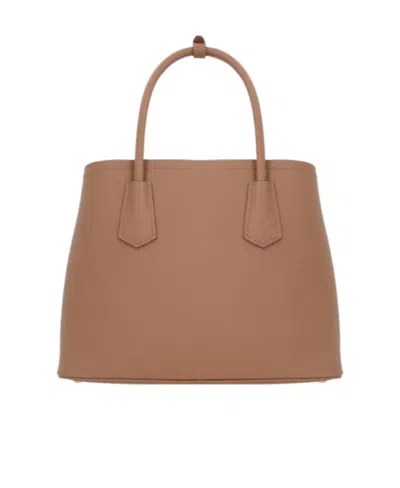 Prada Small Leather Tote Bag In Caramel Color
