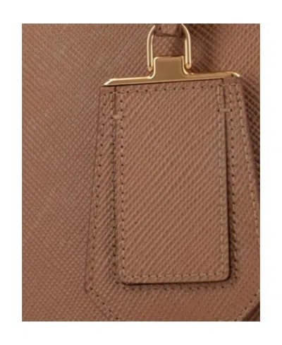 Prada Small Leather Tote Bag In Caramel Color