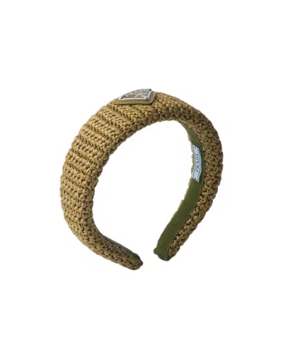 Prada Womens Neutral Crochet Brand-plaque Woven Headband
