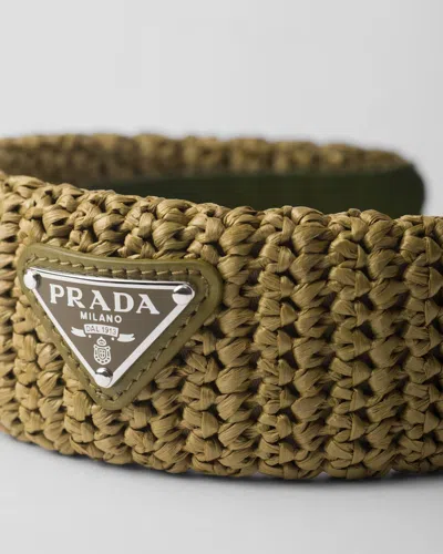 Prada Womens Neutral Crochet Brand-plaque Woven Headband