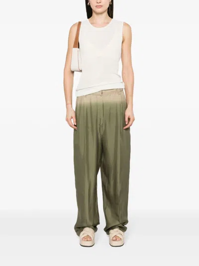 Prada Gradient Pintuck Twill Silk Pants In Military Green