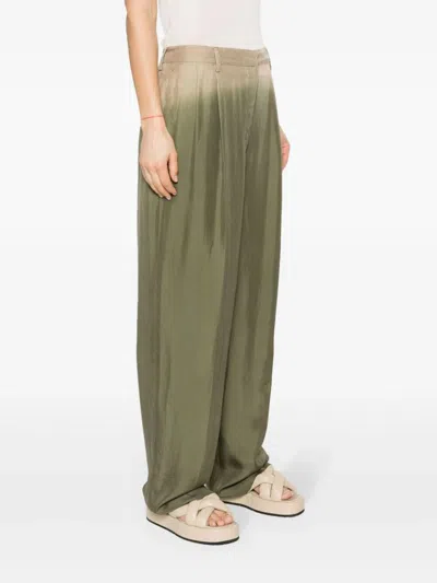 Prada Gradient Pintuck Twill Silk Pants In Military Green