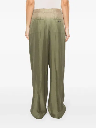 Prada Gradient Pintuck Twill Silk Pants In Military Green