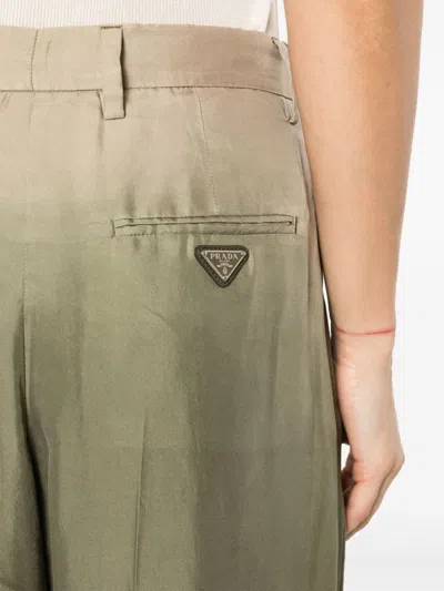 Prada Gradient Pintuck Twill Silk Pants In Military Green