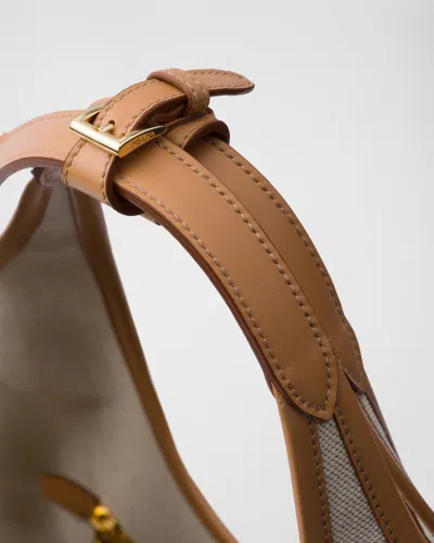 Prada Large Linen Blend And Leather Tote Bag In Neutral Color