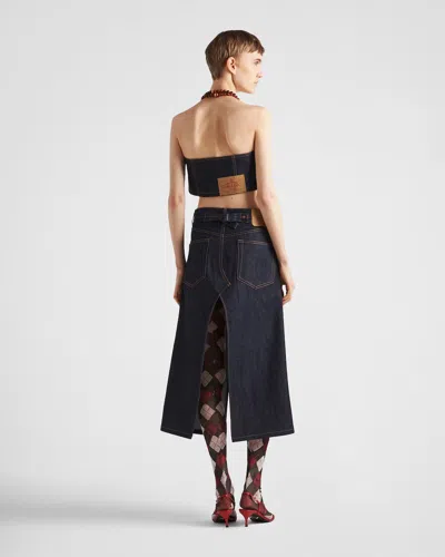 Prada Crop-top Aus Selvedge-denim In Blue