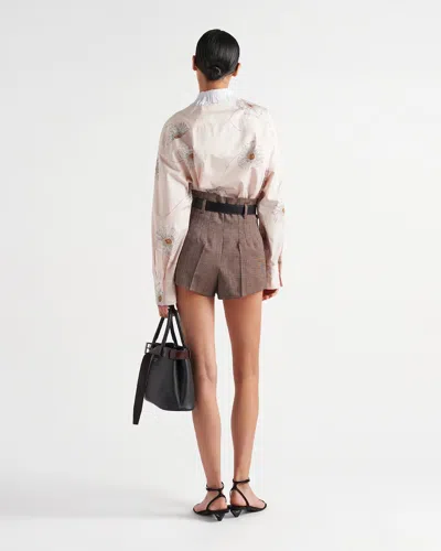 Prada Printed Poplin Oversize Shirt In Peach Color