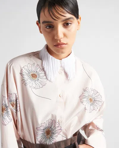 Prada Printed Poplin Oversize Shirt In Peach Color