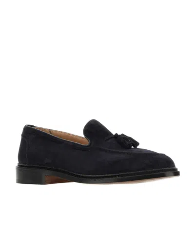 Tricker's Navy Blue Suede Elton Loafers In Black