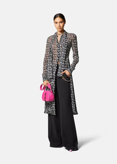 Versace Logo-print Silk-chiffon Midi Dress In Black