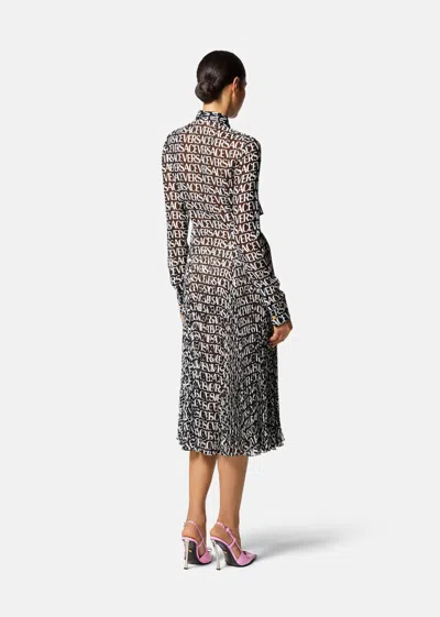 Versace Logo-print Silk-chiffon Midi Dress In Black