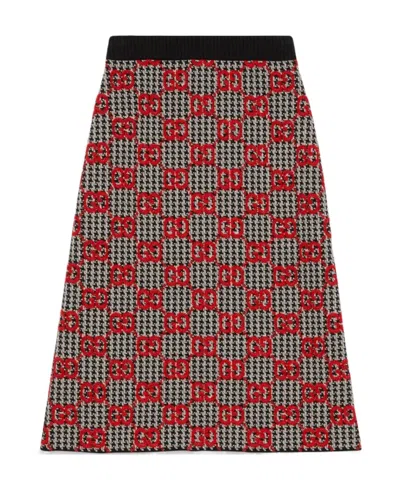 Gucci Gg Houndstooth Knit Skirt In Multicolor