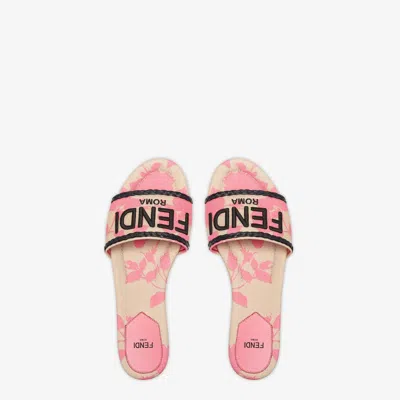 Fendi Embroidered-logo Slip-on Slides In Nude