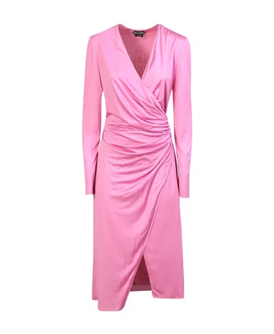 Tom Ford Draped Silk Jersey Corset Midi Wrap Dress In Pink