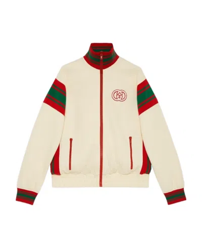 Gucci Web-stripe Zip-up Jacket In Nude