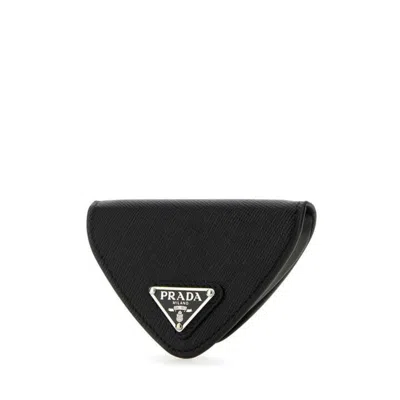 Prada Black Leather Coin Purse In Brown