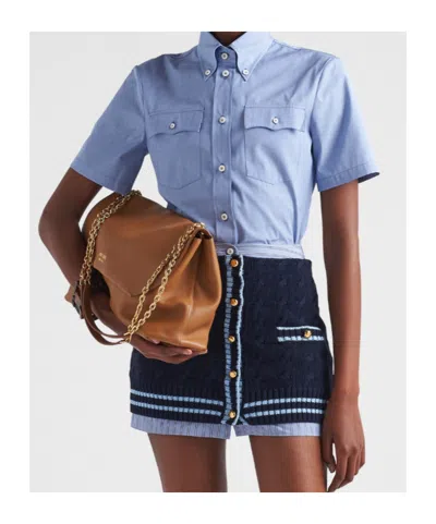 Prada Short-sleeved Button-down Shirt In Sapphire Blue
