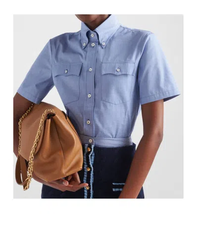 Prada Short-sleeved Button-down Shirt In Sapphire Blue