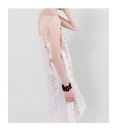 Prada Besticktes Kleid Aus Leinen Mit Spitzenbesatz In Sabbia