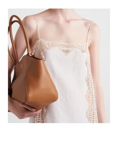 Prada Besticktes Kleid Aus Leinen Mit Spitzenbesatz In Sabbia