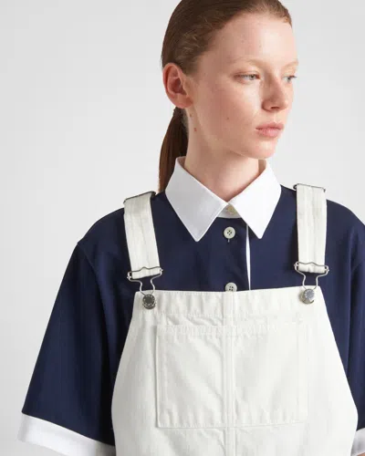 Prada Denim Dungarees Dress Adjustable Straps In White