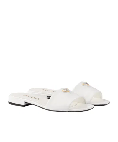 Prada Saffiano Patent Leather Slides In White