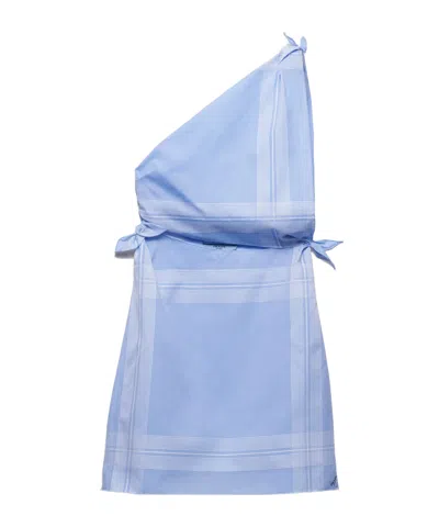 Prada Checked Cotton Minidress In Light Blue