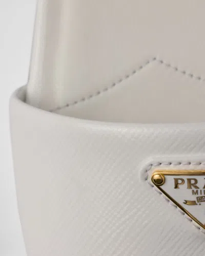 Prada Saffiano Patent Leather Slides In White