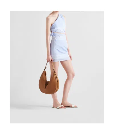 Prada Checked Cotton Minidress In Light Blue