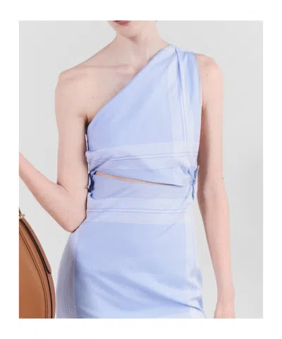 Prada Checked Cotton Minidress In Light Blue