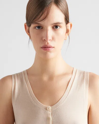 Prada Buttoned Cashmere Tank Top In Neutral Color