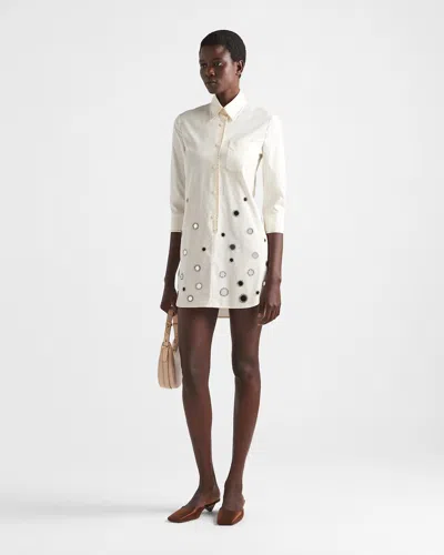 Prada Embroidered Poplin Mini-dress In Neutral Color