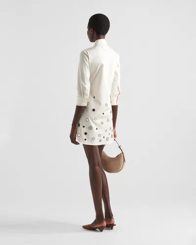 Prada Embroidered Poplin Mini-dress In Neutral Color
