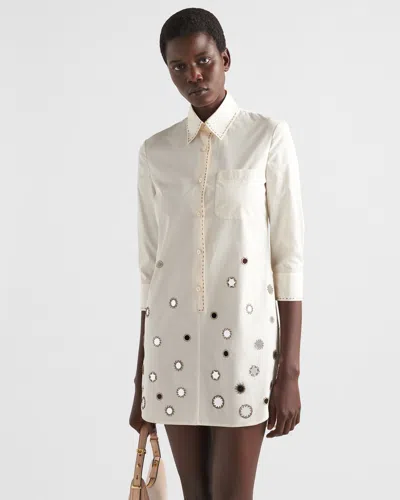 Prada Embroidered Poplin Mini-dress In Neutral Color