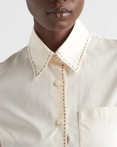 Prada Embroidered Poplin Mini-dress In Neutral Color