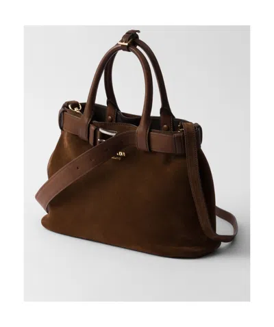 Prada Buckle Bag Medium Size Cacao Colour In Suede Women In Cocoa Brown