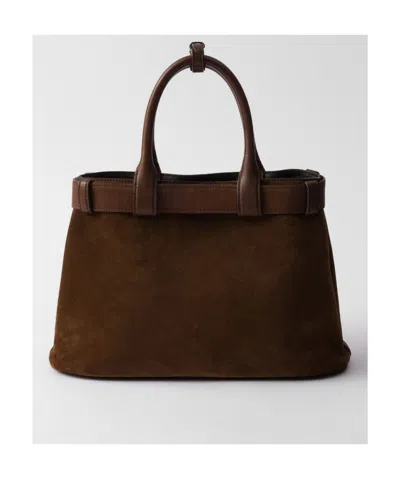 Prada Buckle Bag Medium Size Cacao Colour In Suede Women In Cocoa Brown