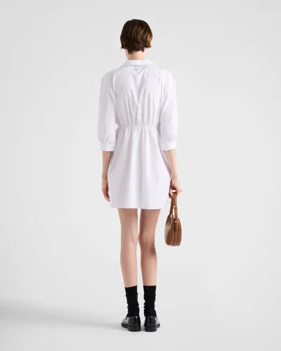 Prada Button Down Belted Poplin Midi Shirt Dress In White
