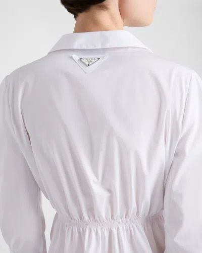 Prada Button Down Belted Poplin Midi Shirt Dress In White