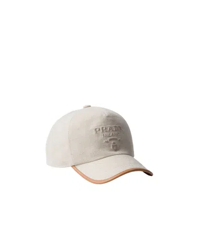 Prada Linen Blend Baseball Cap In Natural Color
