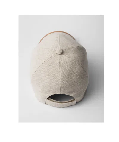 Prada Linen Blend Baseball Cap In Natural Color
