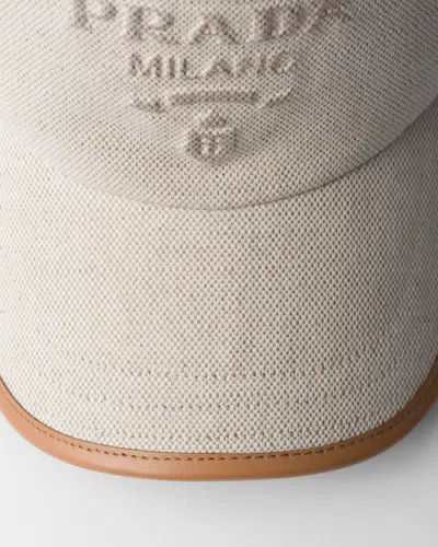 Prada Linen Blend Baseball Cap In Natural Color