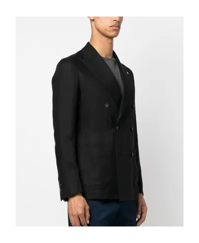 Tagliatore Peak-lapels Double-breasted Blazer In Black
