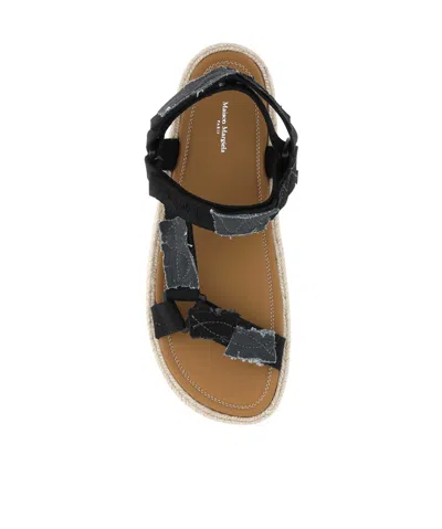 Maison Margiela Textured Fabric Strappy Trek Sandals In Black