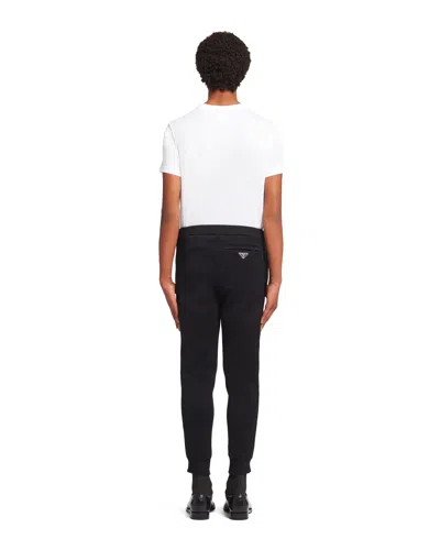 Prada Mens Black Contrast-trim Tapered-leg Cotton And Nylon Jogging Bottoms In Black