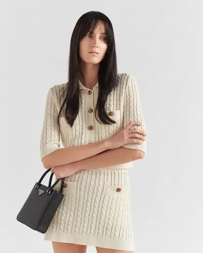 Prada Mini Skirt With Elastic Waist And Decorative Buttons In Ivory