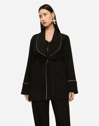 Dolce & Gabbana Piped Belted Shawl Jacket In Black