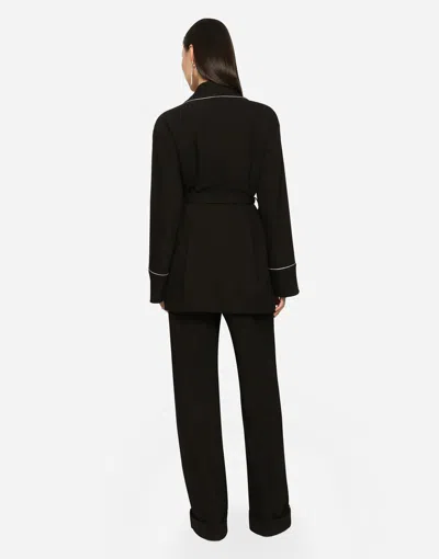 Dolce & Gabbana Piped Belted Shawl Jacket In Black
