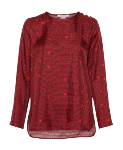 Max Mara Round-collar And Long-sleeved Blouse In Red